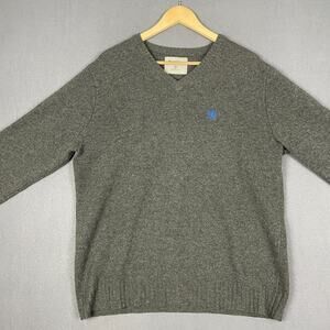 Express Sweater Womens L Gray 100% Lambs Wool V-Neck Long Sleeve Pullover Preppy